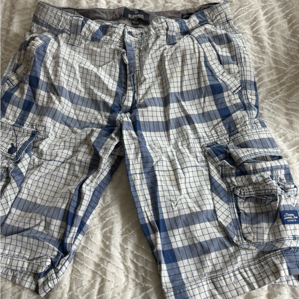 Vintage 1973 Buffalo Jeans Plaid Cargo Long Shorts. David Bitton. XL